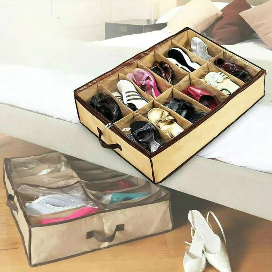 12 Compartment Non Woven Shoe Organizer, Underbed Shoe Storage Bag, Easy To Carry Shoe Bag 12 Compartment Non Woven Shoe Organizer, Underbed Shoe Storage Bag, Easy To Carry Shoe Bag